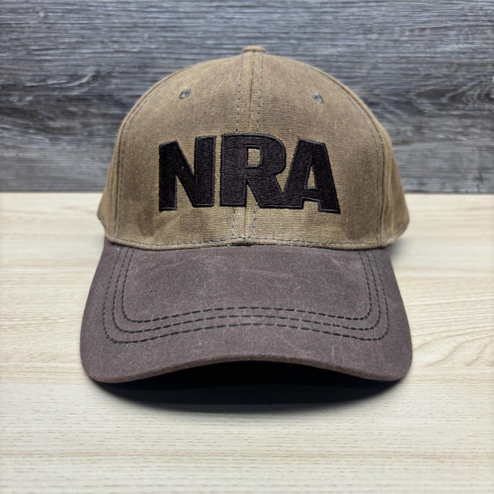 NRA Hat Cap Strap Back Mens Brown Waxed Canvas Twill Embroidered EST 1871